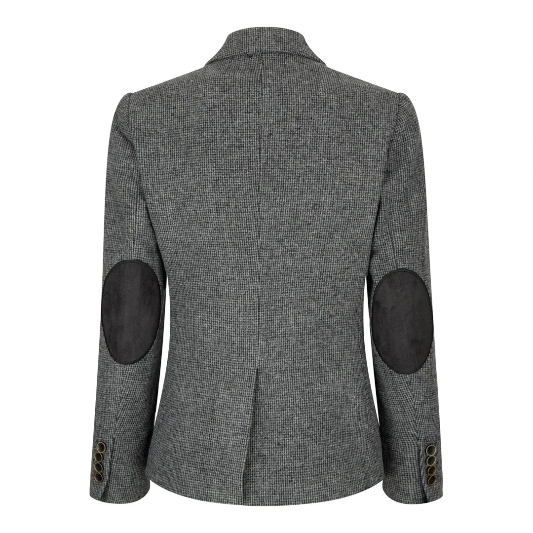 Women Grey Suit Blazer Waistcoat & Trousers in Tweed Herringbone