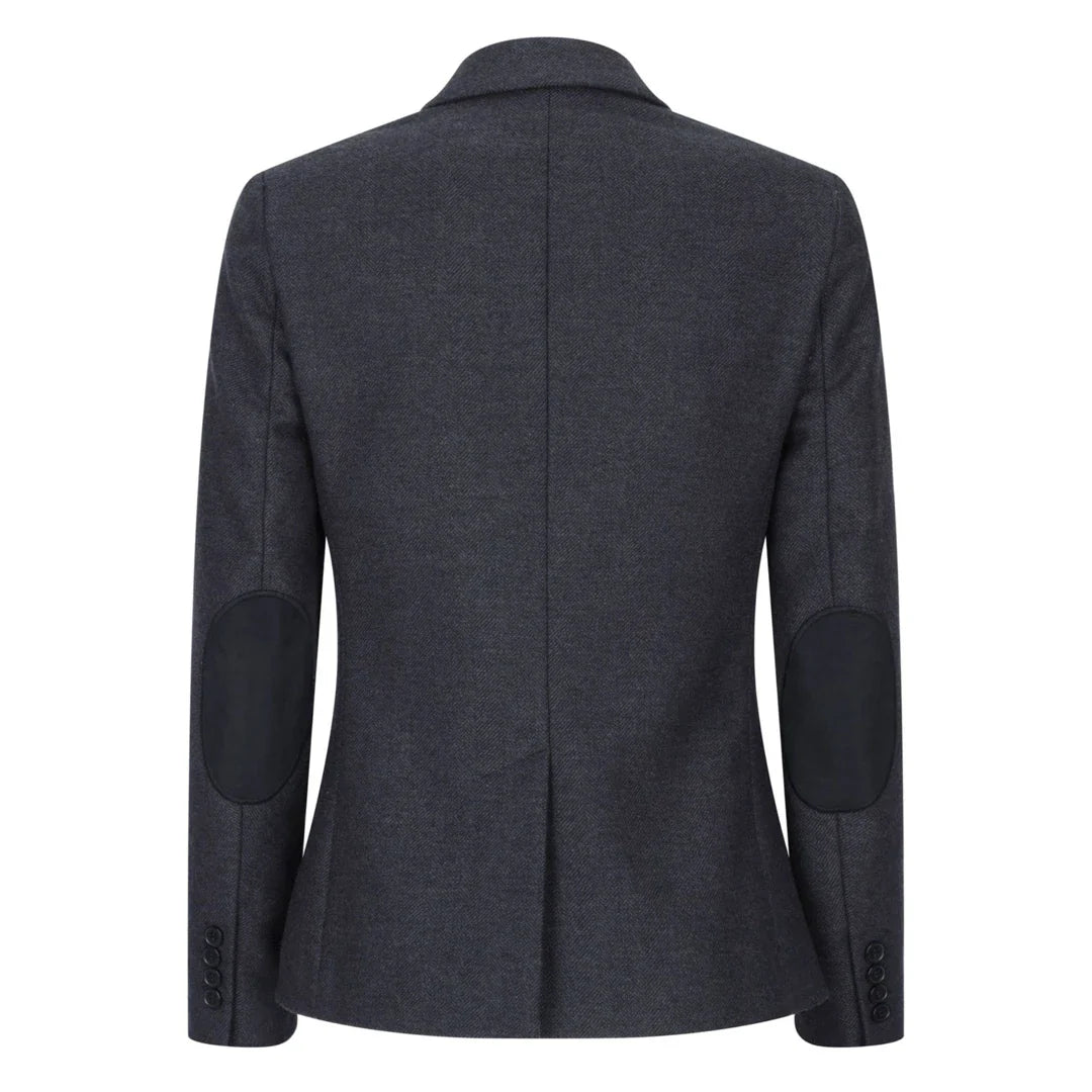 Women Black Blazer Waistcoat Tweed Herringbone Wool Classic 1920s
