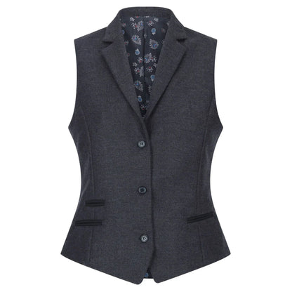 Women Black Blazer Waistcoat Tweed Herringbone Wool Classic 1920s