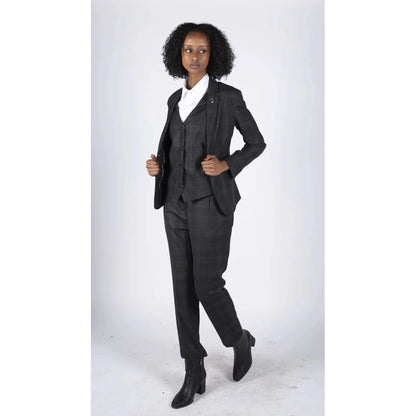 Women's 3 Piece Suit Dark Grey Check Formal Office Work