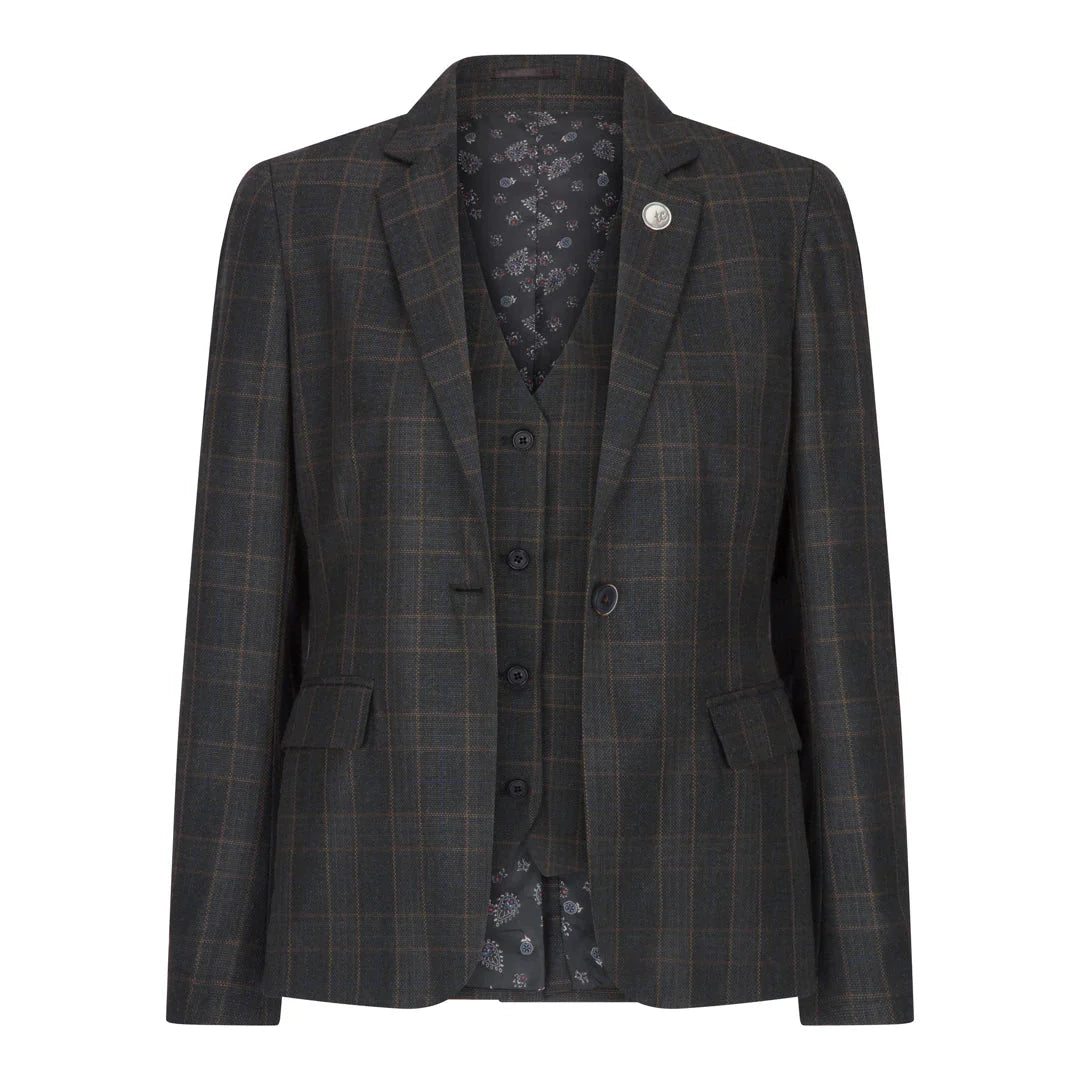 Women's 3 Piece Suit Dark Grey Check Formal Office Work