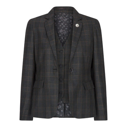 Women's 3 Piece Suit Dark Grey Check Formal Office Work