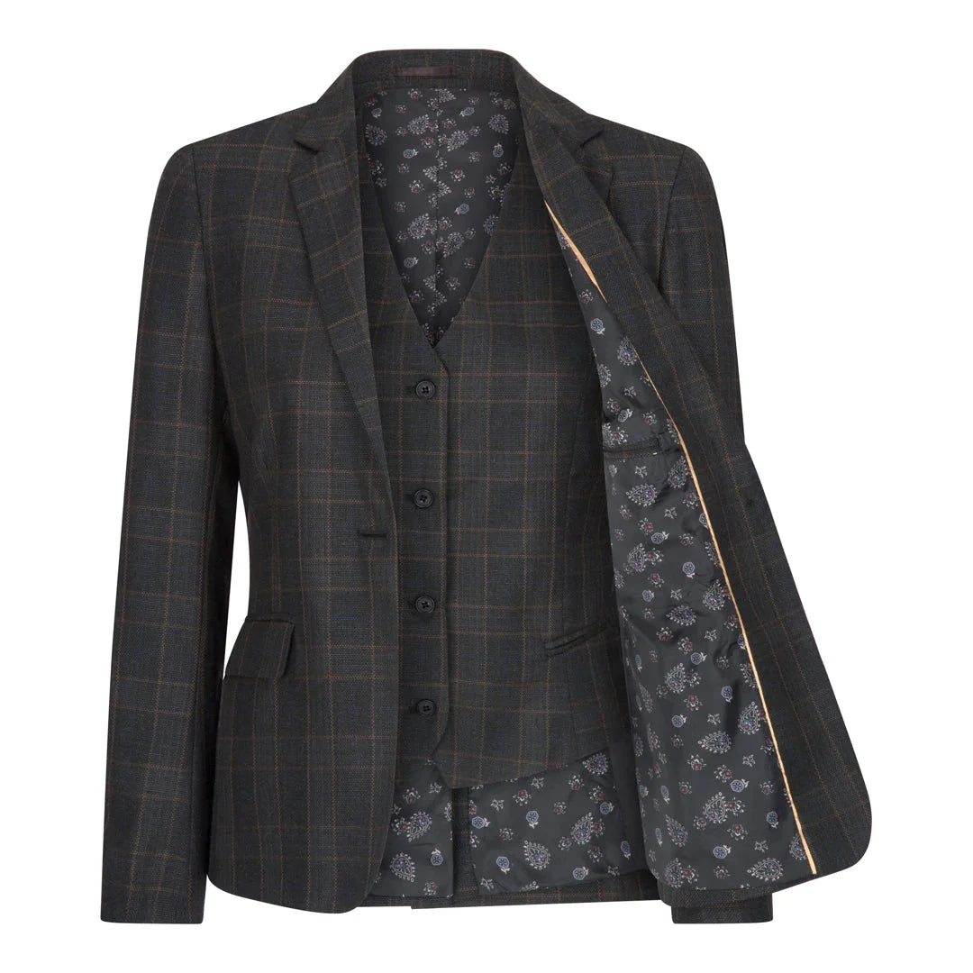 Women's 3 Piece Suit Dark Grey Check Formal Office Work