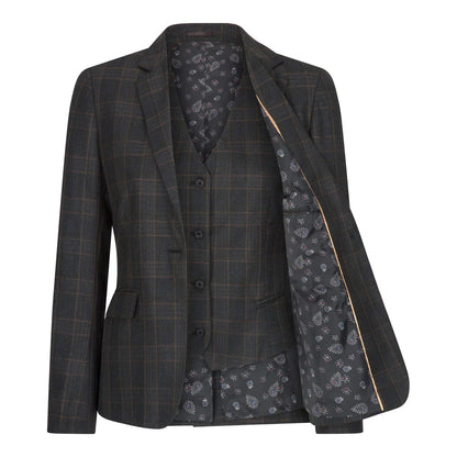 Women's 3 Piece Suit Dark Grey Check Formal Office Work