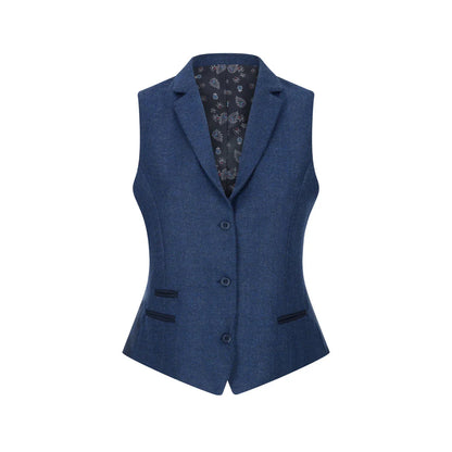 Women's Tweed Navy Blue Blazer Waistcoat & Trousers 1920s Suit