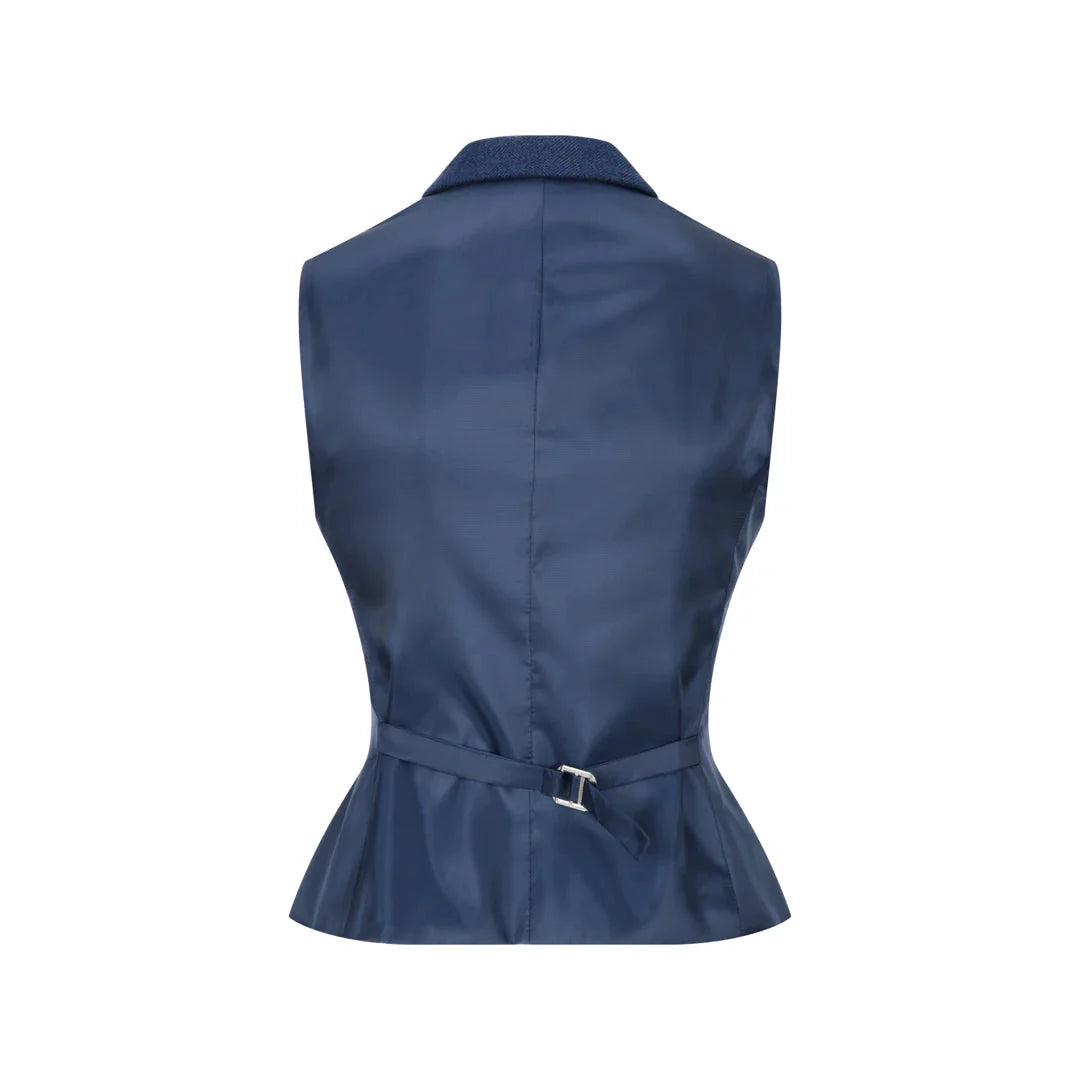 Women's Tweed Navy Blue Blazer Waistcoat & Trousers 1920s Suit
