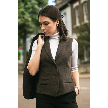 Women's Brown Tweed Blazer Waistcoat & Trouser Classic Suit