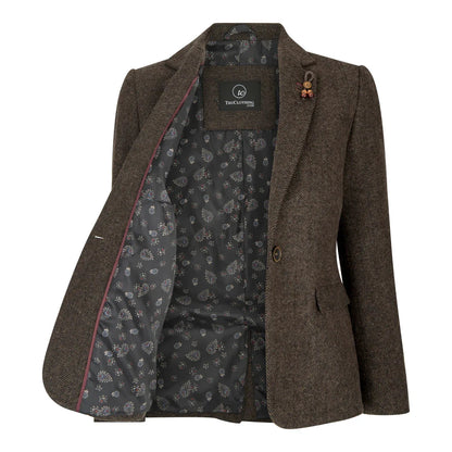 Women's Brown Tweed Blazer Waistcoat & Trouser Classic Suit