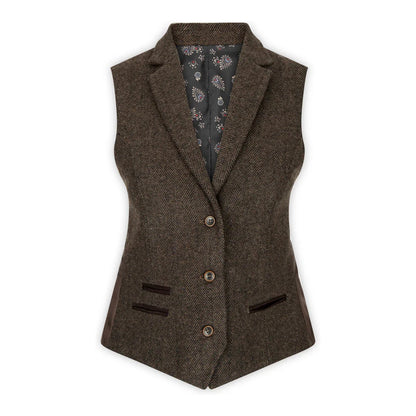 Women's Brown Tweed Blazer Waistcoat & Trouser Classic Suit