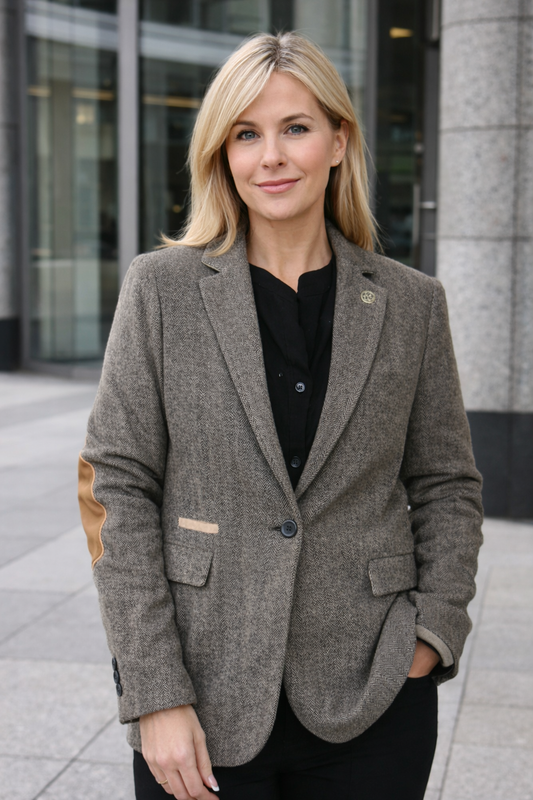 Women’s Oak Brown Herringbone Tweed Waistcoat & Blazer Jacket
