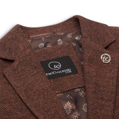 Women's Tweed Wool Suit: Brown Blazer, Trousers, Waistcoat