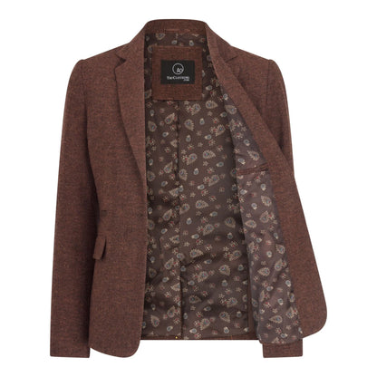 Women's Tweed Wool Suit: Brown Blazer, Trousers, Waistcoat