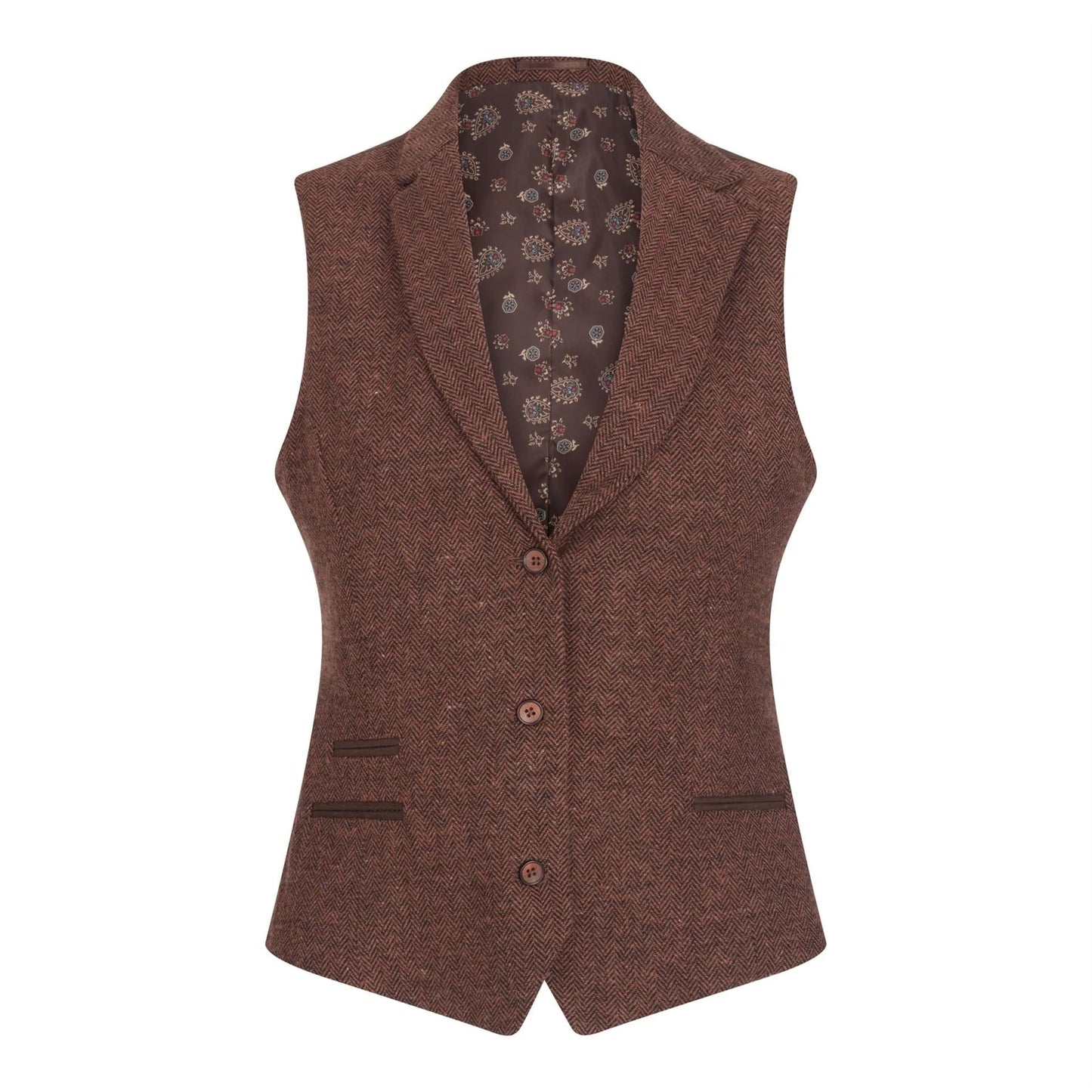 Women's Tweed Wool Suit: Brown Blazer, Trousers, Waistcoat