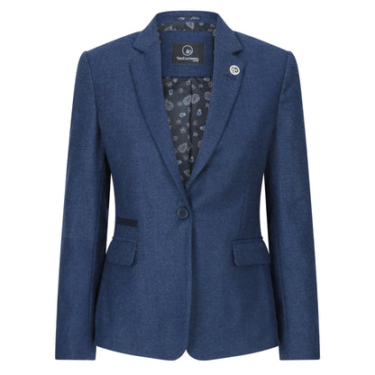Women's Tweed Navy Blue Blazer Waistcoat & Trousers 1920s Suit