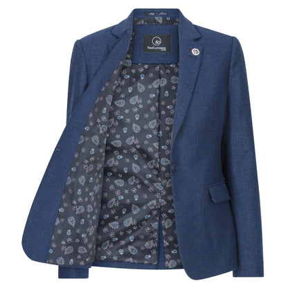 Women's Tweed Navy Blue Blazer Waistcoat & Trousers 1920s Suit